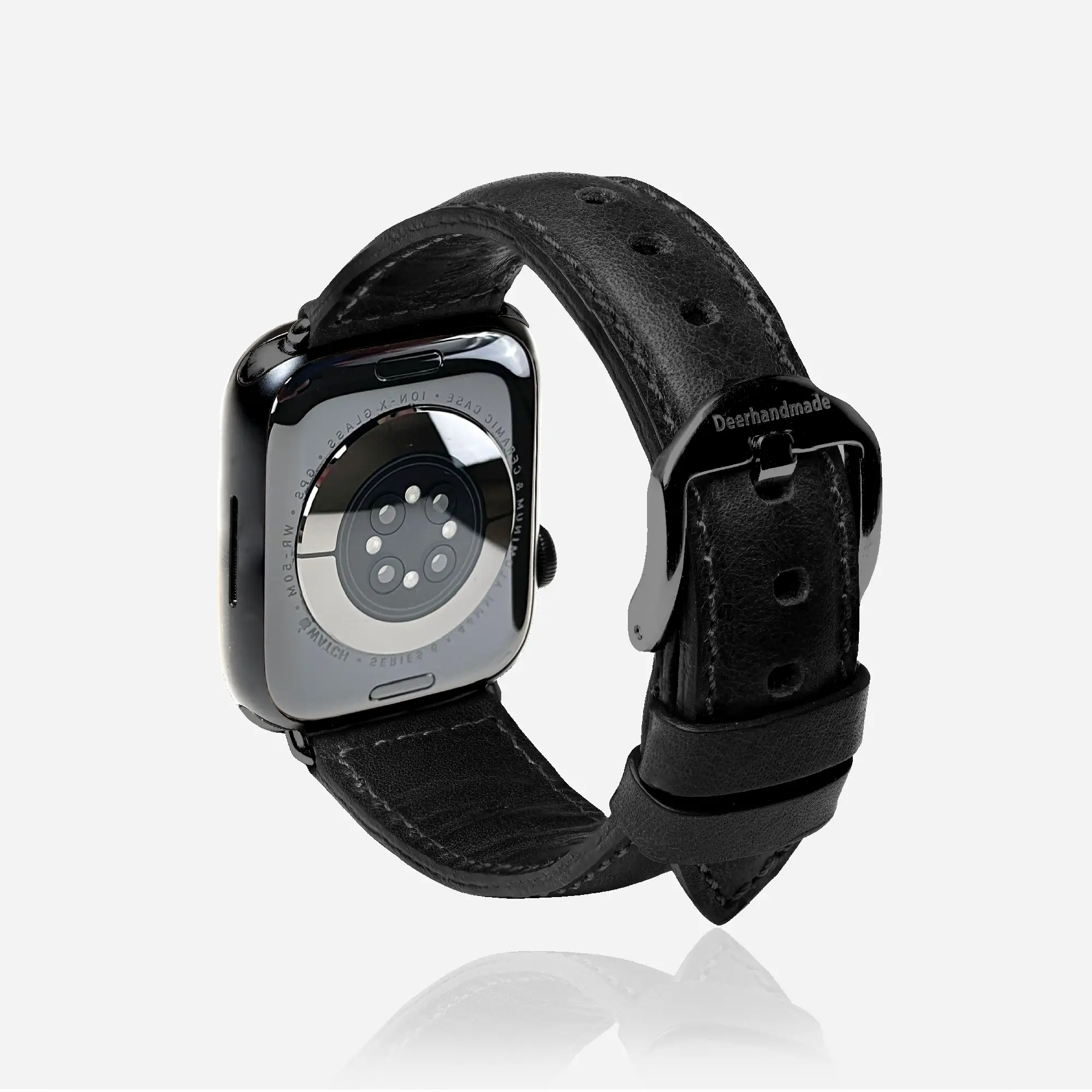 Onyx Color Full Grain Leather Apple Watch Strap