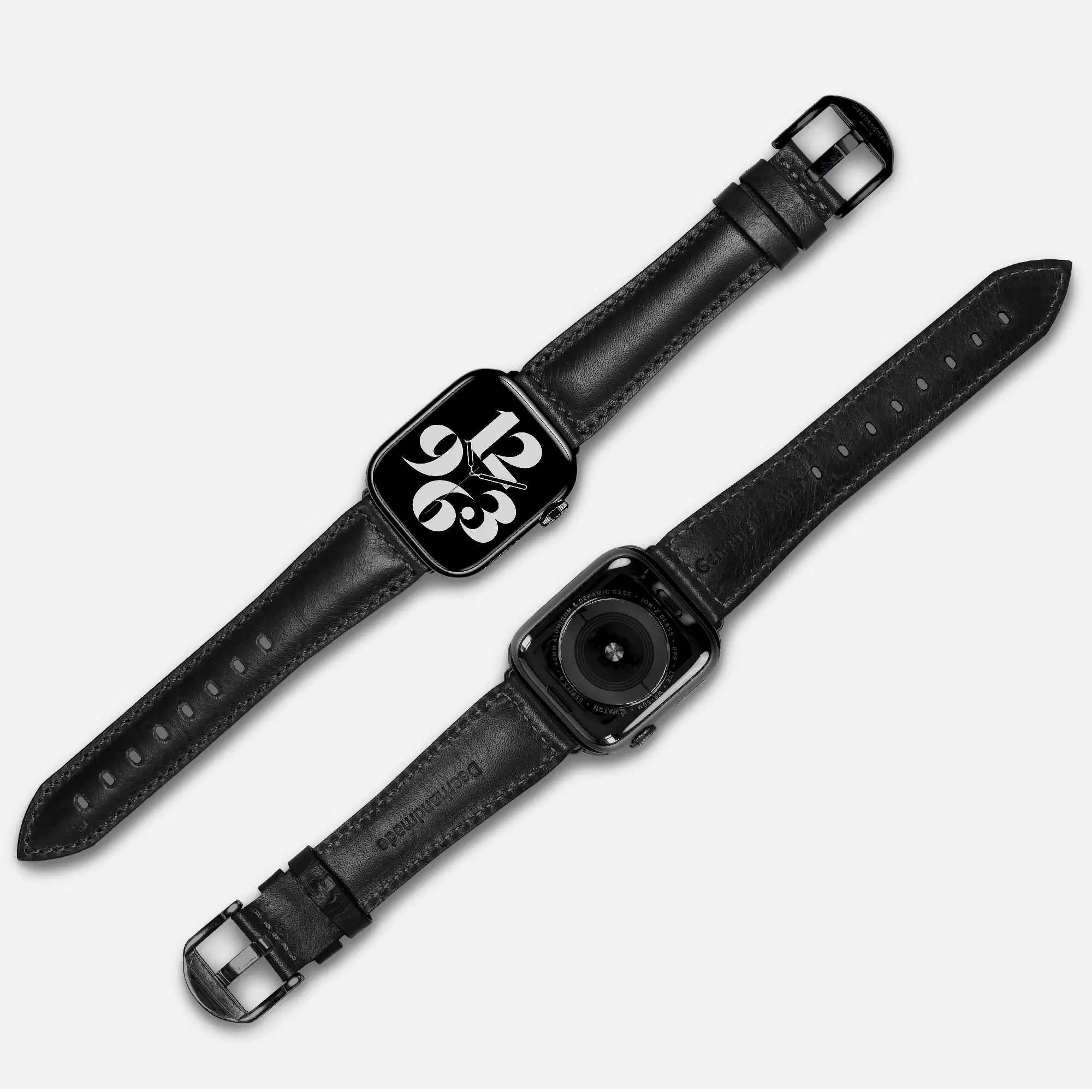 Onyx Color Full Grain Leather Apple Watch Strap