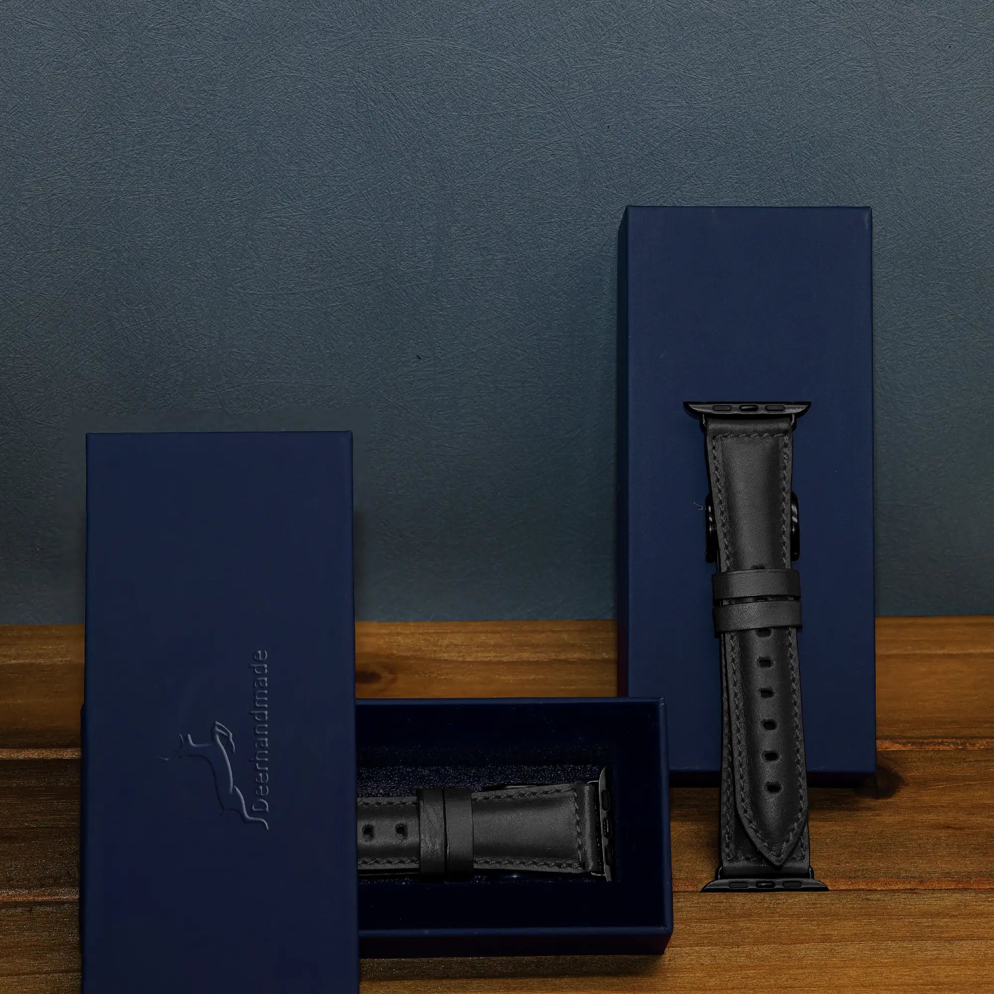 Onyx Color Full Grain Leather Apple Watch Strap With Gift Box