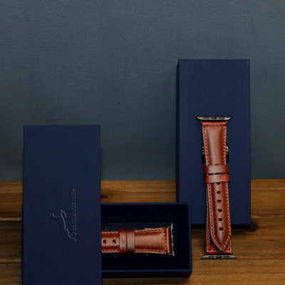 Garnet Full Grain Leather Apple Watch Strap with deerhandmade giftbox