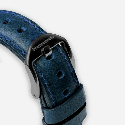 Lapis Color Full Grain Leather Apple Watch Strap with great Stainless steel Connectors and buckles