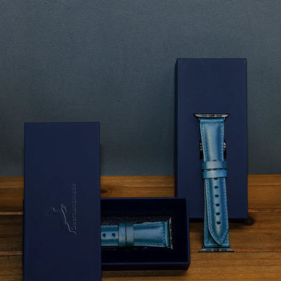 Lapis Color Full Grain Leather Apple Watch Strap With Gift Box