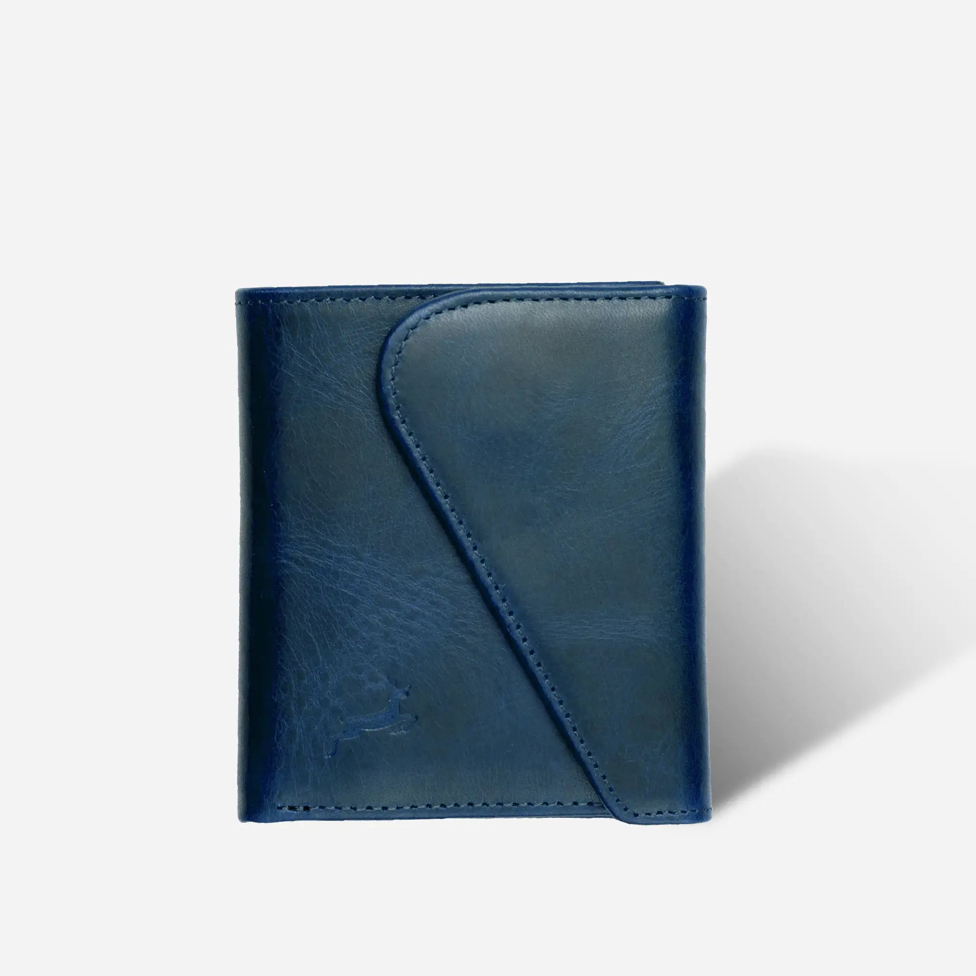 Lapis Color Slim Bifold Leather Wallet showcasing upright position